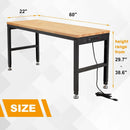 HABUTWAY Height Adjustable Workbench 60" 2000 Lbs Capacity Solid Wood Work Station Heavy-Duty Work Tables with Power Outlets for Garage Party Shop Office by GreenHaven Gardens