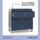 Storkcraft California 3-Drawer Chest with Removable Changing Topper (Midnight Blue with Driftwood) – GREENGUARD Gold Certified, Interlocking Drawer System, Pre-Installed Tracks, Easy Assembly by TinyTreasures Baby Boutique