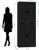 Black Kitchen Pantry, 71" Tall Storage Cabinet with Doors and Drawer for Kitchen, Hallway, Office by CozyNest Decor