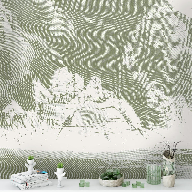 Shan Shui Traditional Chinese Mountain Landscape Scenery Painting Wall Mural.