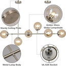 KCO Lighting Mid Century Modern Rectangle Light Fixture 6-Light Glass Globe Linear Chandelier Brushed Nickel Pendant Light Fixture Adjustable Kitchen Island Lighting (Silver+Amber) by CozyNest Decor
