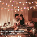 9.85Ft String Lights with 20 Pink Heart LEDs 20 Pink Pom Poms Garland Lights with Timer Valentine Decoration for Home Kid Bedroom Mother's Day Wedding Party Valentine's Day Decor by CozyNest Decor