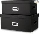 Briful Decorative Storage Boxes with Lids Set of 2 – 14'' + 13'' Set Rectangular Nesting Boxes – Cardboard Organizer with Lift-Top Lid – Black Wood for Home & Office by CozyNest Decor