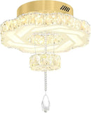 Flashing God 16 Inch Mini Chandelier Modern Crystal Chandeliers Light Semi Flush Mount Ceiling Light Fixture Small Gold Chandelier for Bedroom Hallway Kitchen Foyer by CozyNest Decor