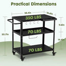 Outdoor Grill Cart Table,Indoor and Outdoor Pizza Oven Table,with 4 Movable Total Lock Casters, Hooks, Side Handle Multifunctional (Black) by CozyNest Decor