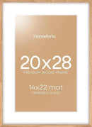 Homeforia 20x28 Picture Frame Wood, High End Natural Oak 20 x 28 Light Wooden Poster Frame with Mat 14 by 22, 20x28 Frames Matted to 14x22 Photo, 28by20 Thin Frames, Tempered Glass, Wall Kit, Set of 1 by CozyNest Decor