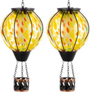 2PCS Hot Air Balloon Solar Lanterns with Flickering Flame,Yellow Glass Hanging Solar Lanterns Outdoor Waterproof Hot Air Balloon Light for Patio Tree Yard Garden Decor,Garden Gift for Women by GreenHaven Gardens