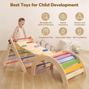 Pikler Triangle Set with Cushion, 8-in-1 Toddler Climbing Toys Indoor, Wooden Montessori Climbing Set with Arch Ramp,Ladder&Tent Cloth, Baby Indoor Climber Jungle Gyms for Toddlers Toy, Rainbow by TinyTreasures Baby Boutique