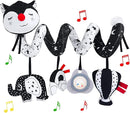 Car Seat Toys, High Contrast Black and White Toy for Infants 0-3 6 12 Months, Musical Black Fox Carseat Toys Stroller Toy for Babies Newborns by TinyTreasures Baby Boutique