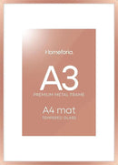 Homeforia A3 Picture Frame Rose Gold, High End Metal 11.7 x 16.5 inch Poster Frames with Mat 8.3 by 11.7 for Photo, A3 Size Frames Matted to A4 Print, 11.7x16.5 Hanging Frame, Tempered Glass, Set of 1 by CozyNest Decor