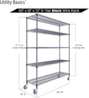 60"x18"x72" Black 5-Tier Premium Wire Shelving NSF 4000 LBS MAX Capacity Heavy Duty Steel Storage Rack for Warehouses, Garages, Hospitals, Commercial Spaces, & Schools w/Premium Wheels by CozyNest Decor