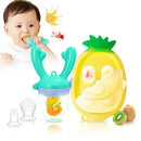 Baby Fruit Food Feeder - Silicone Nibble Tray Combo - Breastmilk Popsicle Mold for Cooling Relief, BPA Free Mesh Feeder for Infant Self Feeding (Antler Blue + Pineapple) by TinyTreasures Baby Boutique