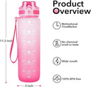 32oz Motivational Water Bottles with Time Marker & Fruit Strainer, Transparent Gradient Color Water Bottle with Times to Drink, Leakproof & BPA Free, Reusable Bottle with Strap (No Straw) by CozyNest Decor