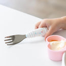 Bumkins Toddler Utensils, Kids Size Fork and Spoon Set, Silicone and Stainless-Steel Training Silverware, Angled Forks/Sporks Feeding, Children Hold Learning to Eat, 18 Mos Up, Vanilla Sprinkles by TinyTreasures Baby Boutique