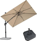 PURPLE LEAF 6.5' X 10' Left-right Tilt Patio Umbrella with Base Outdoor Cantilever Swivel Rectangle Umbrella Aluminum Offset Umbrella with 360-degree Rotation for Garden Deck Pool Patio Beige by GreenHaven Gardens