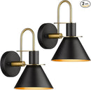 Wall Sconces Set of Two, HWH Modern Sconce Wall Lighting, 1-Light Gooseneck Barn Vanity Light, Industrial Wall Lamp for Bedroom Kitchen Bathroom, Black and Gold Finish, 5HZG56B-2L BK+BG by CozyNest Decor