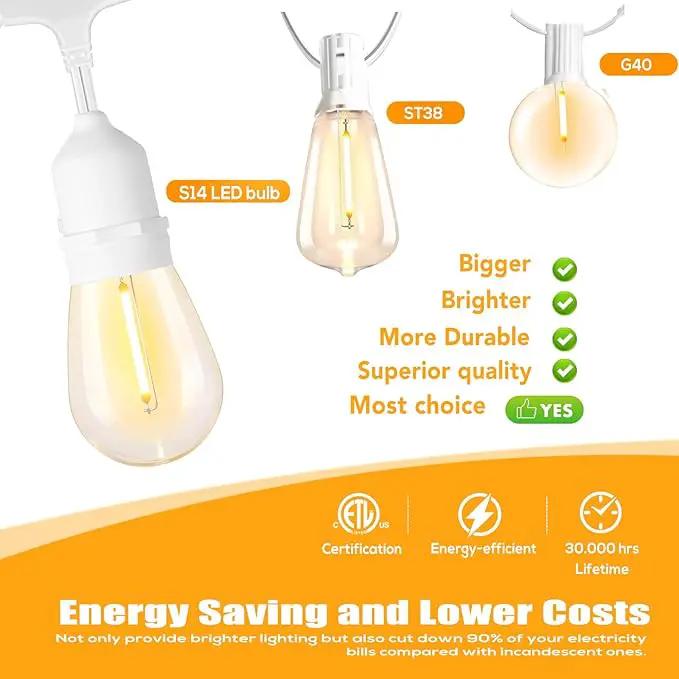 SUFEIMAS 100FT White Outdoor String Lights,IP65 Waterproof 30+2 Plastic LED Bulbs 2700K White Patio String Lights for Outside Porch, Pergola, Backyard, Bistro, Garden,Wedding Lights, photo 4 of 7