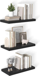 12 Inch Deep Floating Shelves for Wall 3 Pack Floating Shelves Large Storage Space Wall Mount Shelf for Living Room Kitchen Bathroom 24" W x 12" D x 1.2" H Black by CozyNest Decor