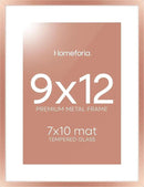 Homeforia 9x12 Rose Gold Frame, High End Metal 9 x 12 Picture Frames with Mat 7 by 10 inch Photo, 9by12 Poster Frame Matted to 7x10 Art, 12x9 Wall or Tabletop Frame, Tempered Glass, Wall Kit, Set of 1 by CozyNest Decor