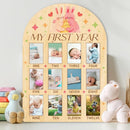 ORIGACH My First Year Baby Growth Photo Display Wood Board - 12 Months Newborn Milestones Photo Board - Neutral Baby Keepsake Frame 1st Birthday Party Nursery Decor New Mom Gift - Rabbit by TinyTreasures Baby Boutique