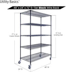 48"x24"x72" Black 5-Tier Premium Wire Shelving NSF 4000 LBS MAX Capacity Heavy Duty Steel Storage Rack for Warehouses, Garages, Hospitals, Commercial Spaces, & Schools w/Premium Wheels by CozyNest Decor