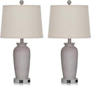 25“ Traditional Table Lamps Set of 2, Bedside Touch Lamp with USB C+A Charging Ports, Rustic Farmhouse Jar Table Lamps for Living Room Bedroom, Side Table Lamp with Beige Fabric Shade, Antique Grey by CozyNest Decor