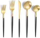 Matte Black Gold Silverware Set for 4,Modern Stainless Steel Brushed Cutlery Set,20-Pieces Heavy Duty Flatware Set,Knives Spoons and Forks Set Utensils Set, Satin Finish, Dishwasher Safe by CozyNest Decor