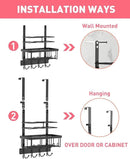 REFLYING Over-the-Door Hairdryer and Styling Tool Organizer, Metal, Black, 3 Compartments, 8 Hooks, 15"H x 10"W x 4.7"D by CozyNest Decor