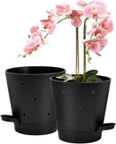 Orchid Pots with Holes, 6 Inch Self Watering Orchid Pot 2 Pack Plastic Plant Pots for Orchid, Flower (Black) by GreenHaven Gardens