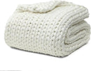 YnM Cooling Chunky Throw Blanket, Medium-Weight, Hand Knitted, Skin Friendly, Ventilated and Breathable, Machine Washable, Home Décor Piece for Couch, Sofa and Bed (White, 40x50 Inch) by CozyNest Decor