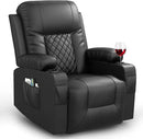 Recliner Chairs for Adults, FSC Certified Massage Rocker with Heated Modern Ergonomic Lounge 360 Degree Swivel Single Sofa Seat Living Room Lounge Recliners Black by CozyNest Decor