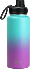DRINCO Stainless Steel Water Bottle Spout Lid Vacuum Insulated Double Wall Water Bottle Wide Mouth (40oz 32oz 22oz 18oz 14oz) Leak Proof Keeps Cold or Hot (32 oz, 32oz Ombre Fuchsia Teal) by CozyNest Decor