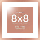 Homeforia Rose Gold Frame 8x8, High End Metal 8 x 8 Square Picture Frames with Mat 6 x 6 Art, 8x8 Photo Frame Matted to 6x6 inch Print, 8by8 Wall or Tabletop Frames, Tempered Glass, Wall Kit, Set of 1 by CozyNest Decor