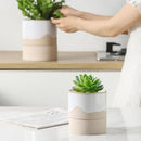 Nihow Self Watering Plant Pot: 4.5 Inch Ceramic Planter with Drainage Hole & Water Storage Plus for Indoor & Outdoor Plants - Cylinder Flower Pot for Herbs/Violets - White & Nature by CozyNest Decor