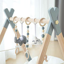 Wooden Foldable Baby Play Gym Frame Activity Hanging Bar With 5 Toys - Natural for Newborn (Grey) by TinyTreasures Baby Boutique