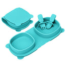 Silicone Foldable Novelty Dinner Plates,Suction Plates for Baby Travel Essential with Forks and Spoons,Microwave & Dishwasher Safe,Aqua by TinyTreasures Baby Boutique