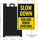 Slow Down Dog and Horse Crossing Sidewalk Sign Kit, 24x36 Inches, with A Frame Stand, Made in USA by CozyNest Decor