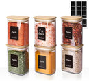 Comsaf Spice Jars with Label，8 oz Small Glass Jars with Lids, 6 Pcs Seasoning Containers, Rectangle Glass Containers with Lids, Empty Seasoning Jars for Pantry Storage, Loose Tea, Herbs, Powders, Salt by CozyNest Decor