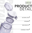 32oz Motivational Water Bottles with Time Marker & Fruit Strainer, Transparent Gradient Color Water Bottle with Times to Drink, Leakproof & BPA Free, Reusable Bottle with Strap (No Straw) by CozyNest Decor