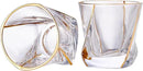 Crystal Whiskey Glasses Set of 2 with 24K Gold Rim,Bar Glasses,Twisted Whiskey Glass Gold Collection for Bourbon,Scotch and Wine,Rock Barware for Men Gift - 8oz by CozyNest Decor