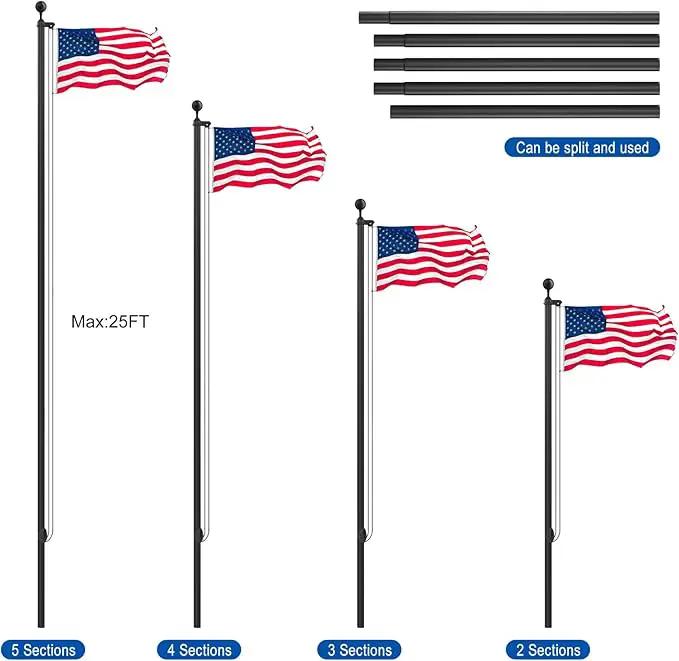 Flag Pole Kit 25FT, 12 Gauge 1.8mm Thickness Heavy Duty Flag Poles with 3x5 American Flag, Black Flag pole for Outdoor House In Ground, Extra Thick Flagpoles Suitable for Yard and Garden, photo 8 of 9