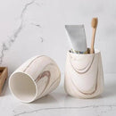 2Pcs Toothbrush Holder for Bathroom - Marble Brown Ceramic Tooth Brushing Holders Set, Toothbrush Cup & Toothpaste Organizer for Bathroom Countertop, Makeup Brush Holder, Pen Holder for Home Storage by CozyNest Decor