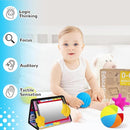 Montessori Toys for Babies 0-6 Months,7 in 1 Newborn Toys Baby Gifts Set Early Learning Toys with Black & White Baby Flashcards,Tummy Time Mirror,Baby Rattle,Sensory Balls,Tissue Box Toys,Rain Stick by TinyTreasures Baby Boutique