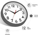 Wall Clock Small Analog 8 Inch Silent Non Ticking Battery Operated Modern Simple Decorative for Kitchen Office Bedroom Bathroom Living Room(Gray) by CozyNest Decor
