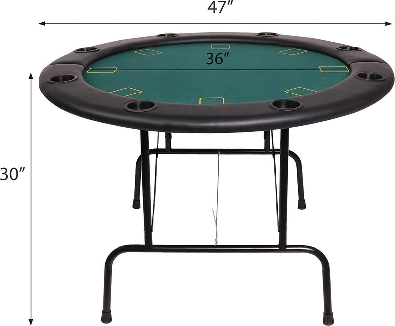 Poker Table Folding Casino Poker Table 8 Players Round Card Table with 8 Plastic Cup Holder Casino-Grade Felt Surface for Blackjack