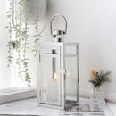 TRIROCKS Stainless Steel Decorative Lantern 12'' High Metal Hanging Lantern with Clear Glass Panels Perfect for Home Decor Living Room Parties Events Tabletop Indoors Outdoors (Silver) by CozyNest Decor
