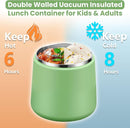 20oz Insulated Vacuum Food Jar with Buckle Lid,Soup Thermo for Hot Food Kids,Wide Mouth Leakproof Stainless Steel Lunch Container with Spoon-Green by TinyTreasures Baby Boutique