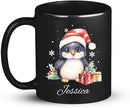 Customized Christmas Themed Black Cup, Personalized Cute Xmas Penguin Mug With Name, Gift For Christmas, Custom Animal Wearing Santa Hat Design Cup, Christmas Animal Coffee Mug 11oz 15oz by CozyNest Decor