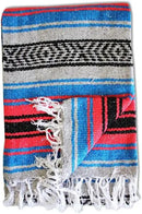 Del Mex Classic Mexican Blanket, Large Authentic Woven Falsa Throw (70"x50"), Artisan Southwest Décor for Beach, Yoga, Outdoors (Salmon/Blue) by CozyNest Decor