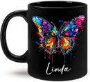 Customized Butterfly Mug, Themed Coffee Cup, Gift For Men Women, Personalized Name Butterfly Black Mug, Ceramic Cup 11oz 15oz, Lover Mug by CozyNest Decor